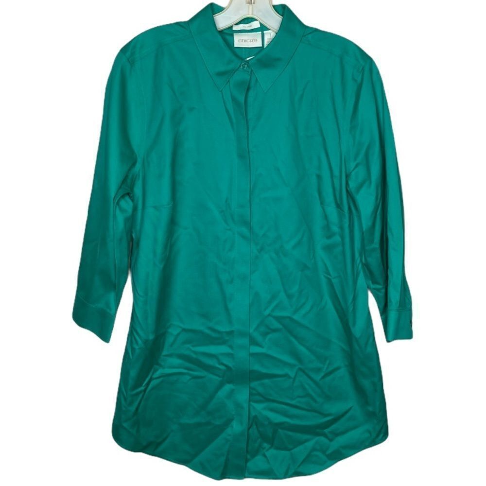 Chico's Effortless Cotton Shirt Green nwt